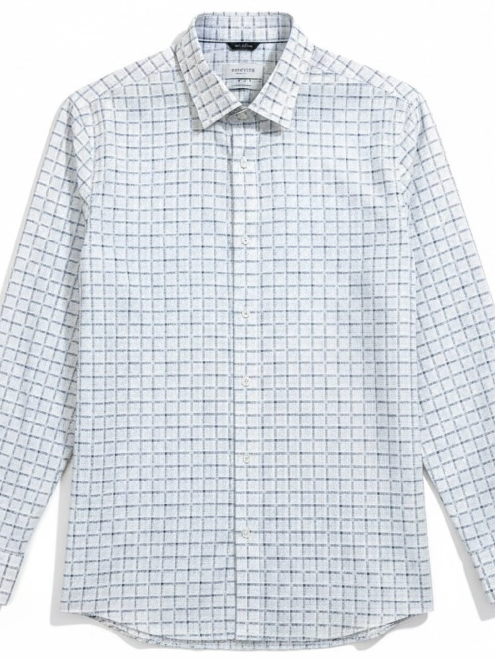 NWT Bugatchi Shaped Fit Comfort Stretch Shirt - White/Blue Grid - Size L - Picture 3 of 8
